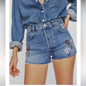Reformation Charlie High Rise Jean Short in Fauna Embroidery NWT